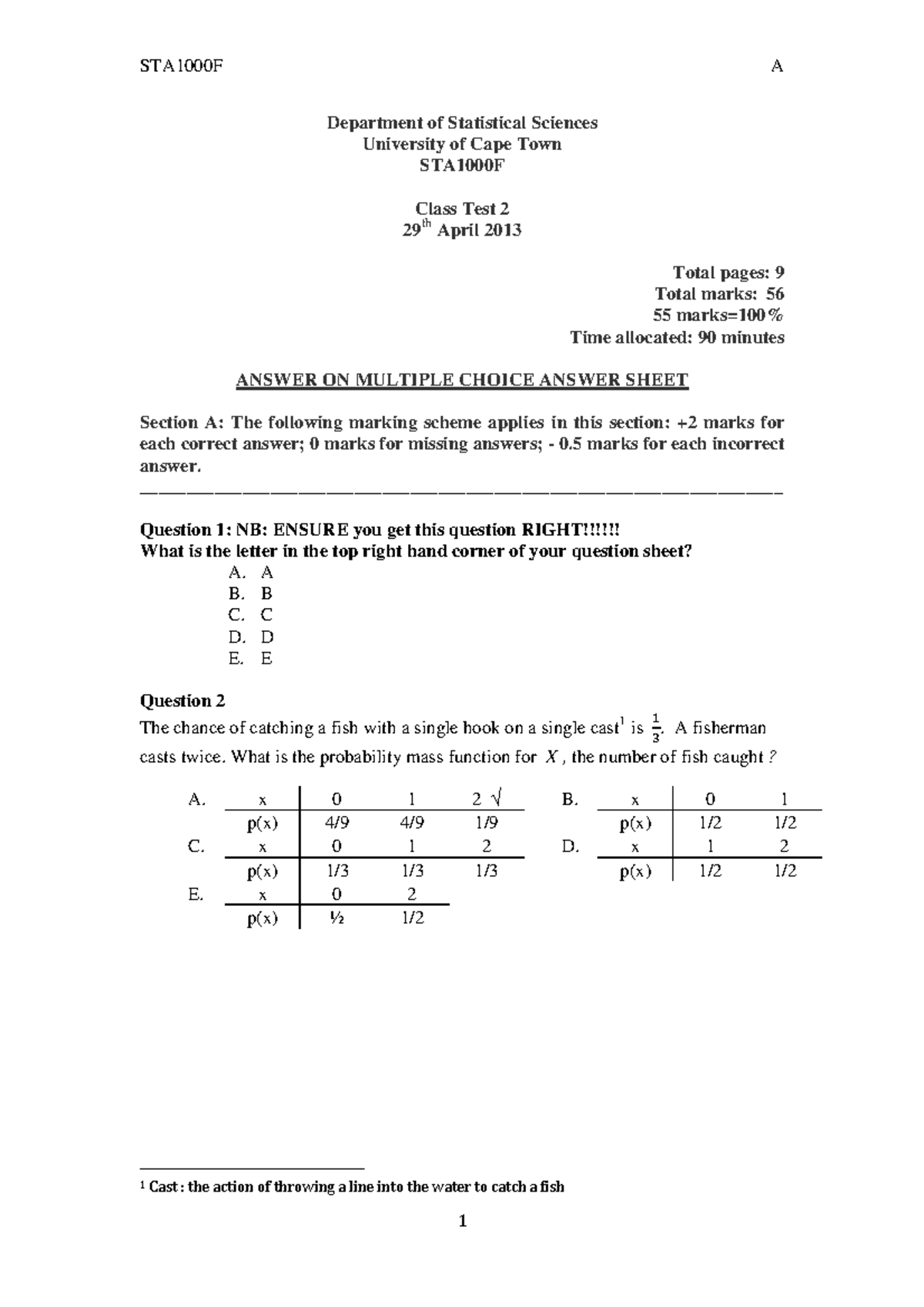 STA1000F+Test2++2013 +corrected+version+with+answers STA1006 UCT