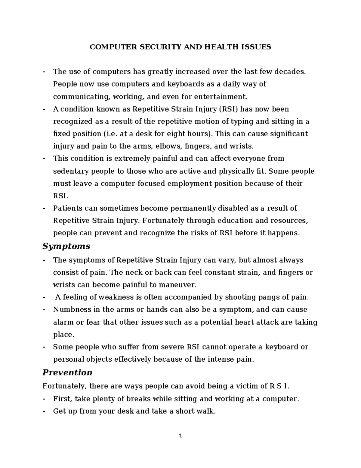 Computer Security - COMPUTER SECURITY AND HEALTH ISSUES The use of ...