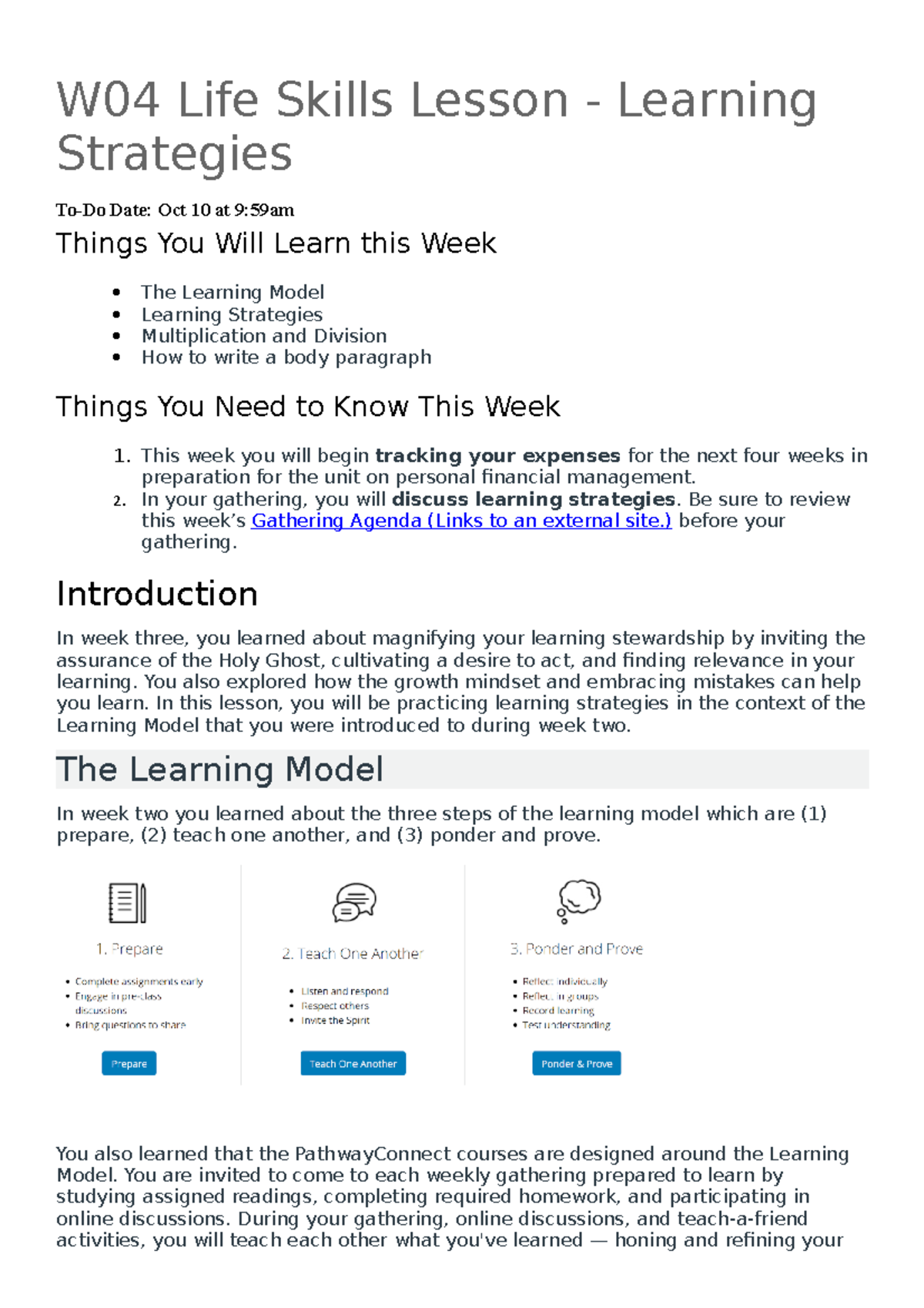 W04 Life Skills Lesson Learning Strategies W04 Life Skills Lesson