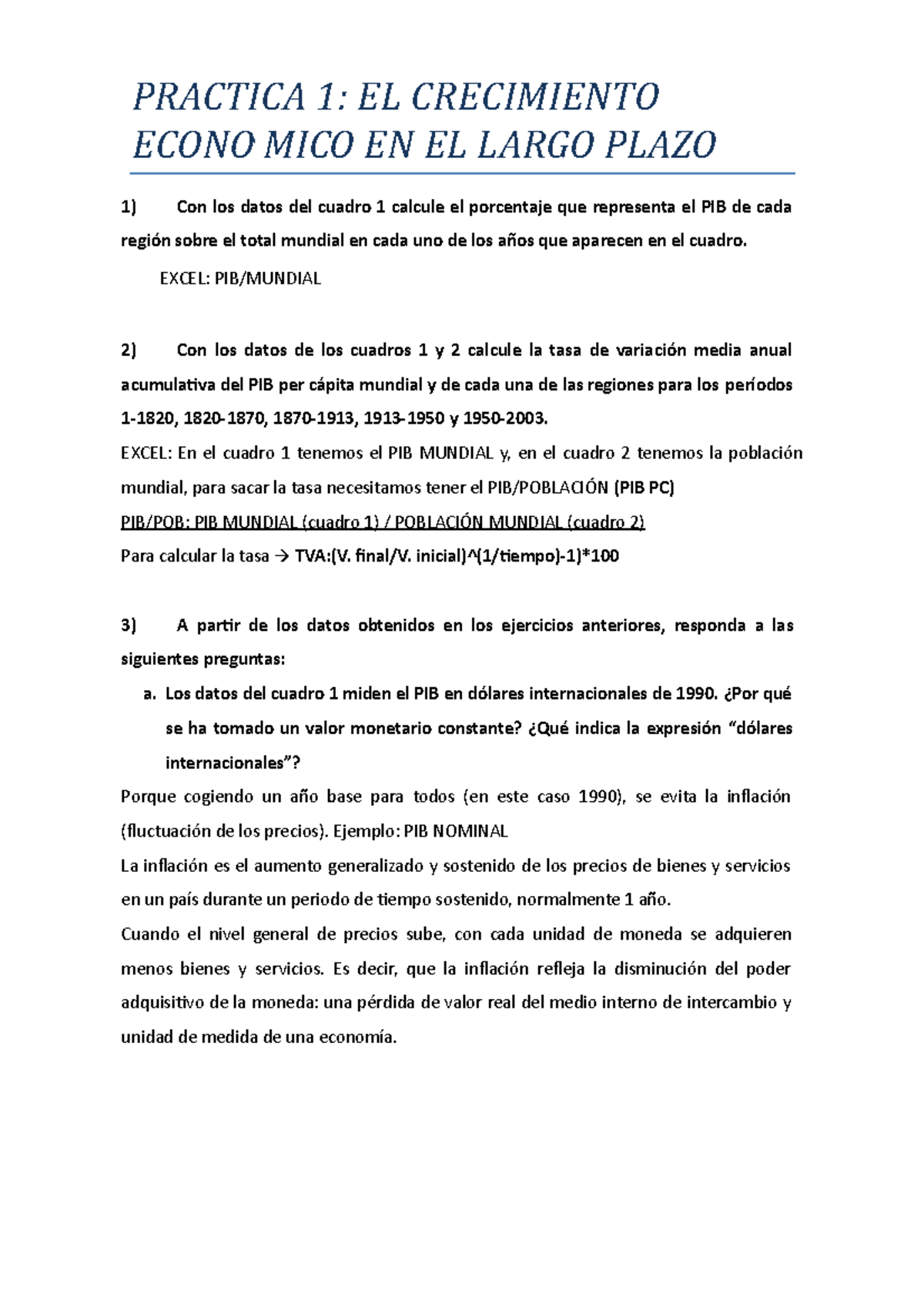 Práctica 1 - Práctica 1 Terminada - PRACTICA 1: EL CRECIMIENTO ECONO ...