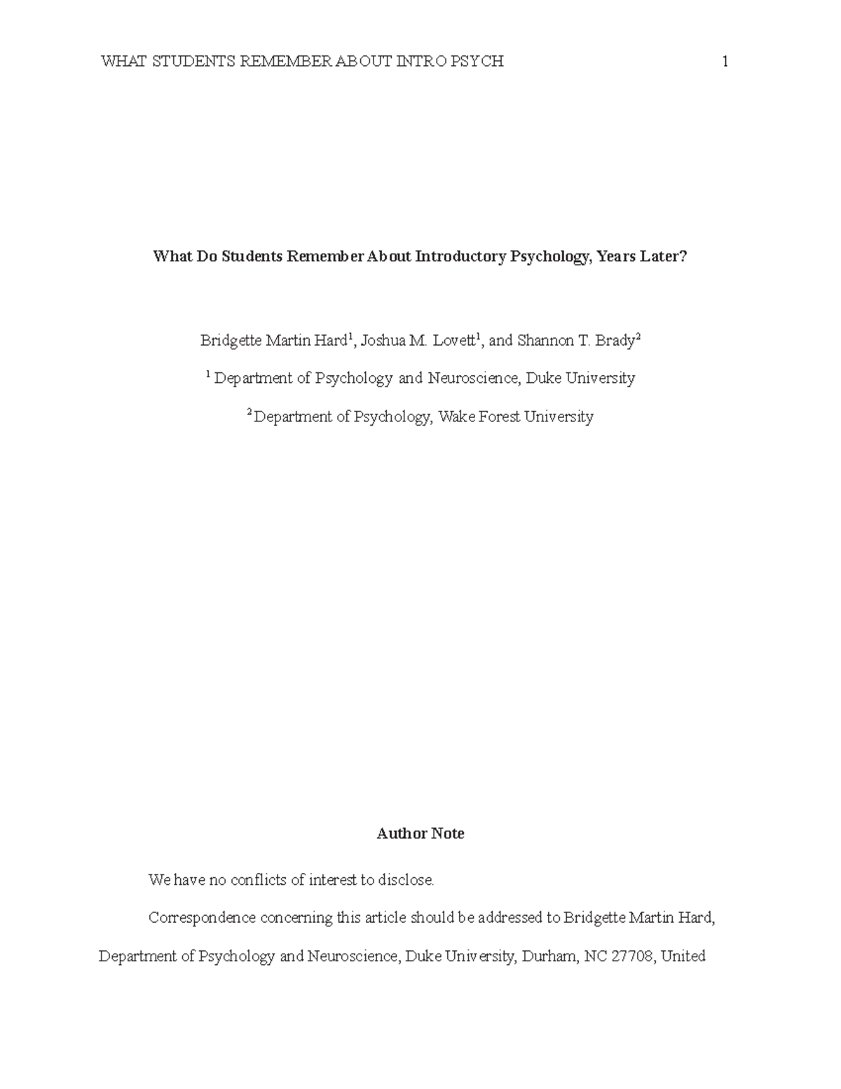 APA style stats paper format - What Do Students Remember About ...