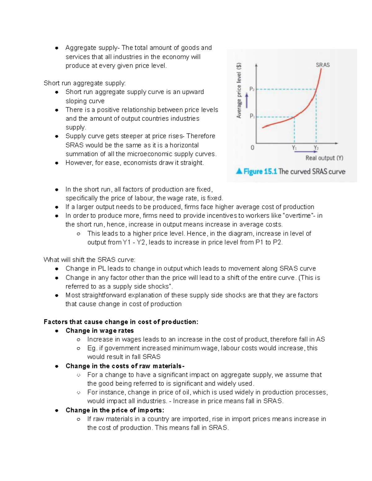 Economics notes - Aggregate supply - Aggregate supply- The total amount ...