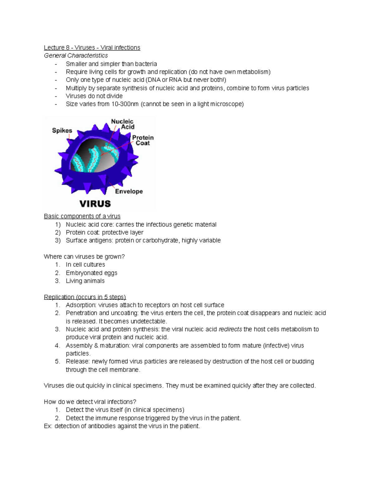 Microbiology Lecture 8,9, 10 - Lecture 8 - Viruses - Viral Infections ...