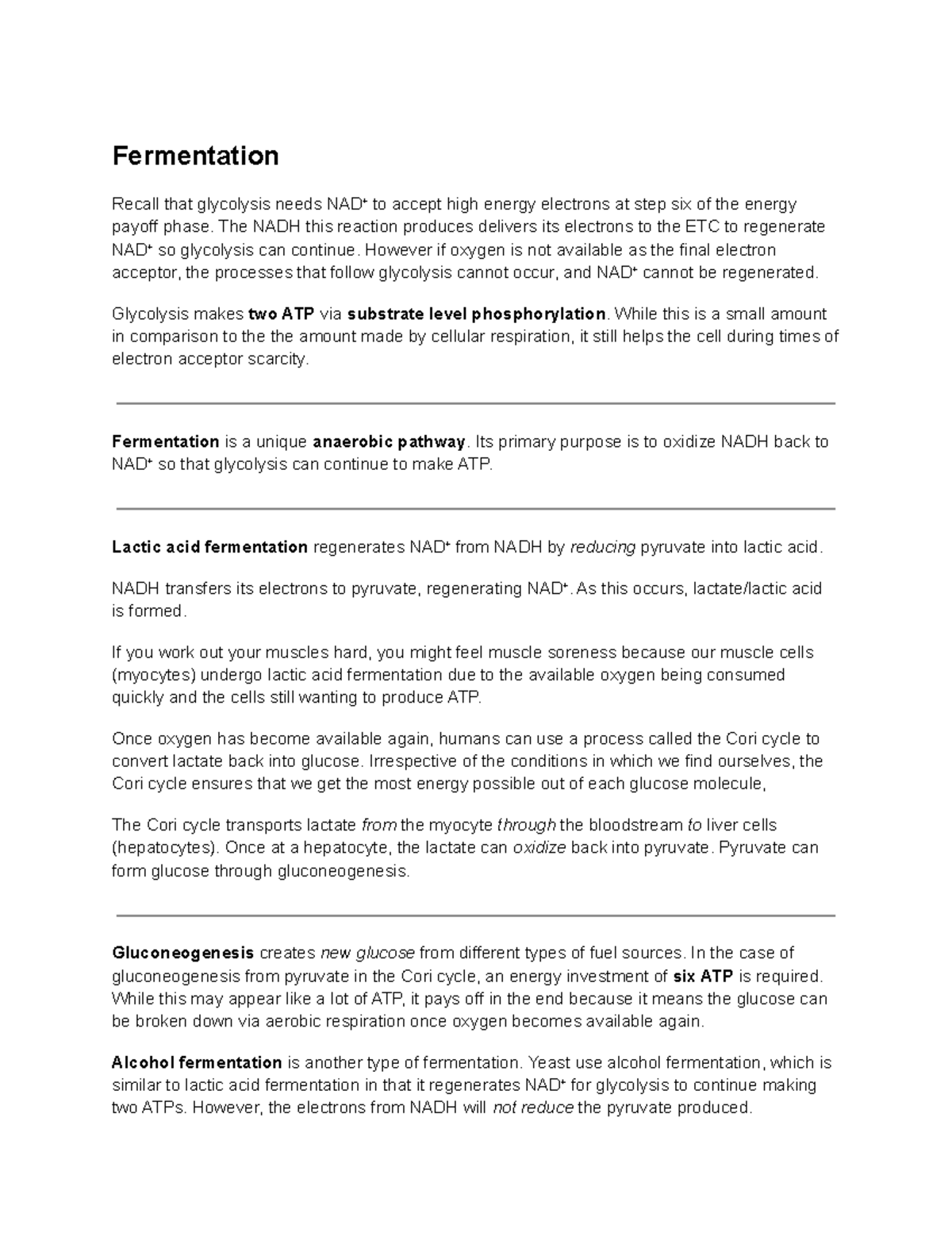Fermentation Lecture notes 1112 Fermentation Recall that