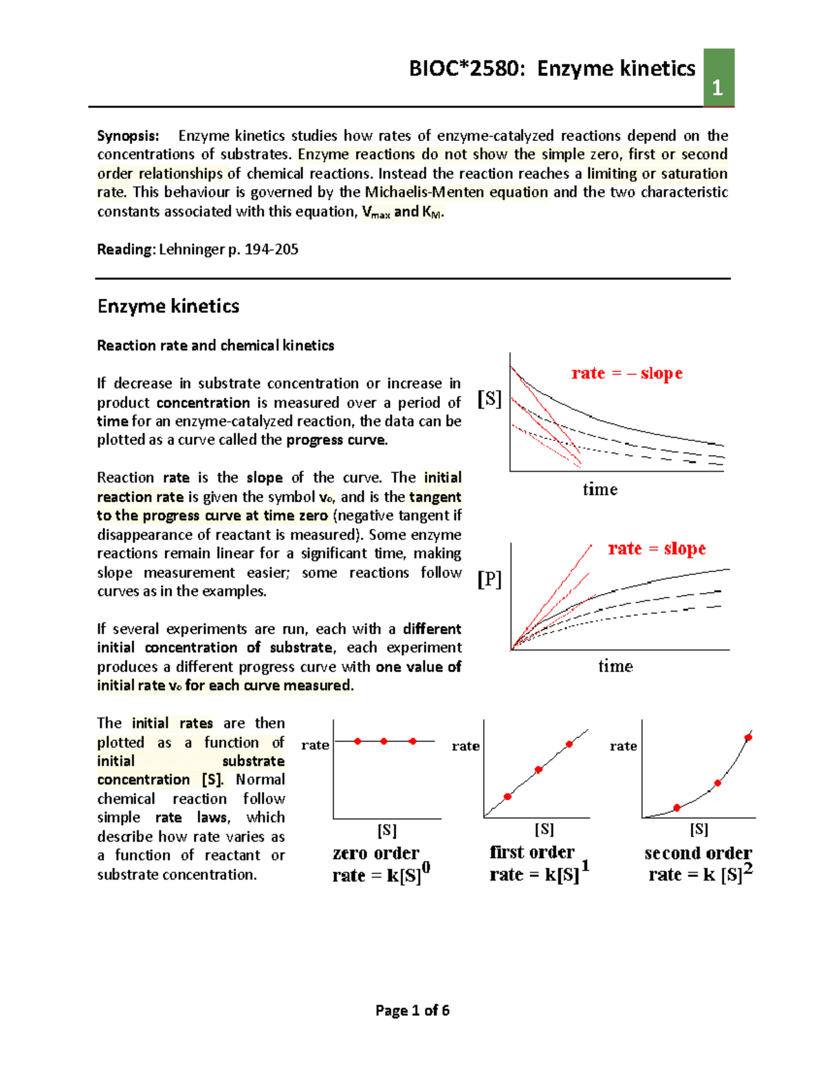 7 Enzyme Linear plots 1 Synopsis Enzyme studies