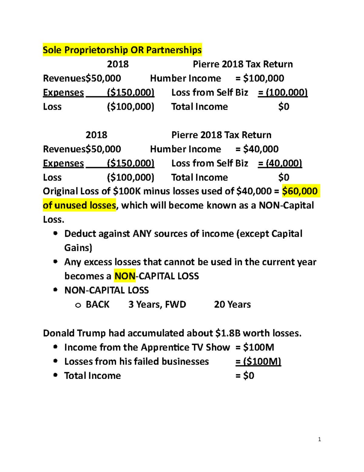 Retirement Planning (Class Notes Sole Proprietorship and Partnership