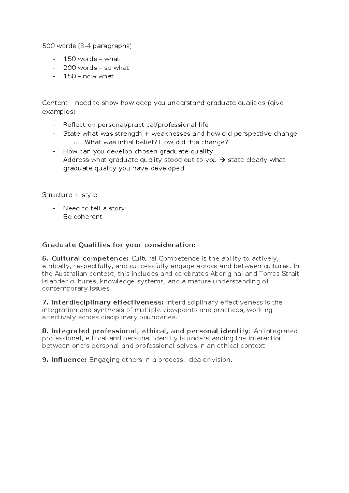 Reflection notes - 500 words (3-4 paragraphs) - 150 words – what - 200 ...