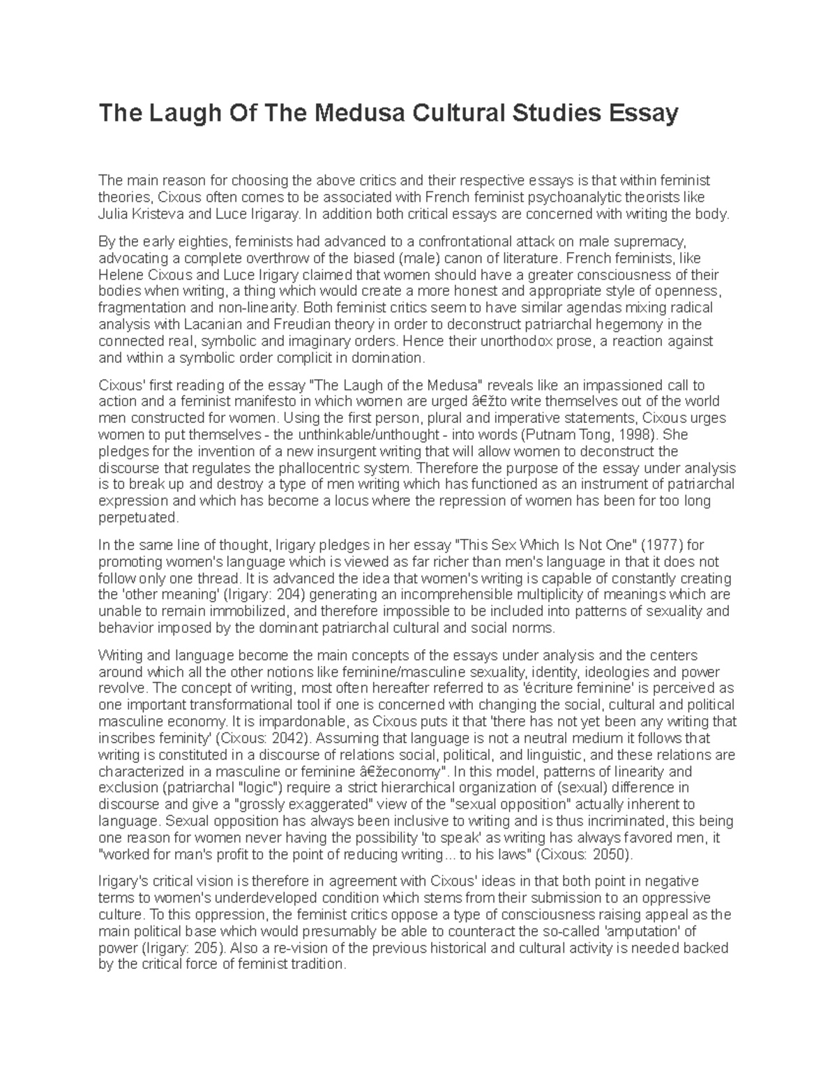 The laugh of the medusa cultural studies essay picture