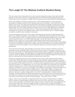 The Laugh Of The Medusa Cultural Studies Essay Studocu Summary Library The Laugh Of The Medusa Cultural Studies Essay Studocu Summary Library High School Senior Essay also High School Essay Writing The Thesis Statement In A Research Essay Should