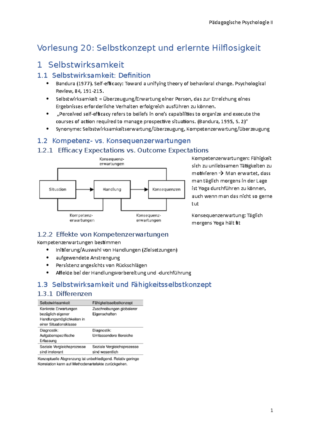 Vorlesung 20 Selbstwirksamkeit - Vorlesung 20: Selbstkonzept und ...