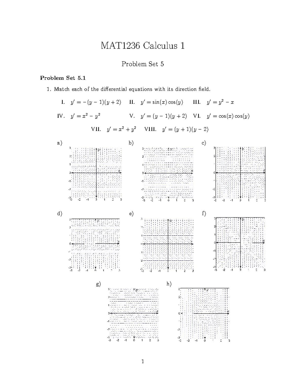 Problem Set 5 - Differential Equations - MAT1236 Calculus 1 Problem Set ...