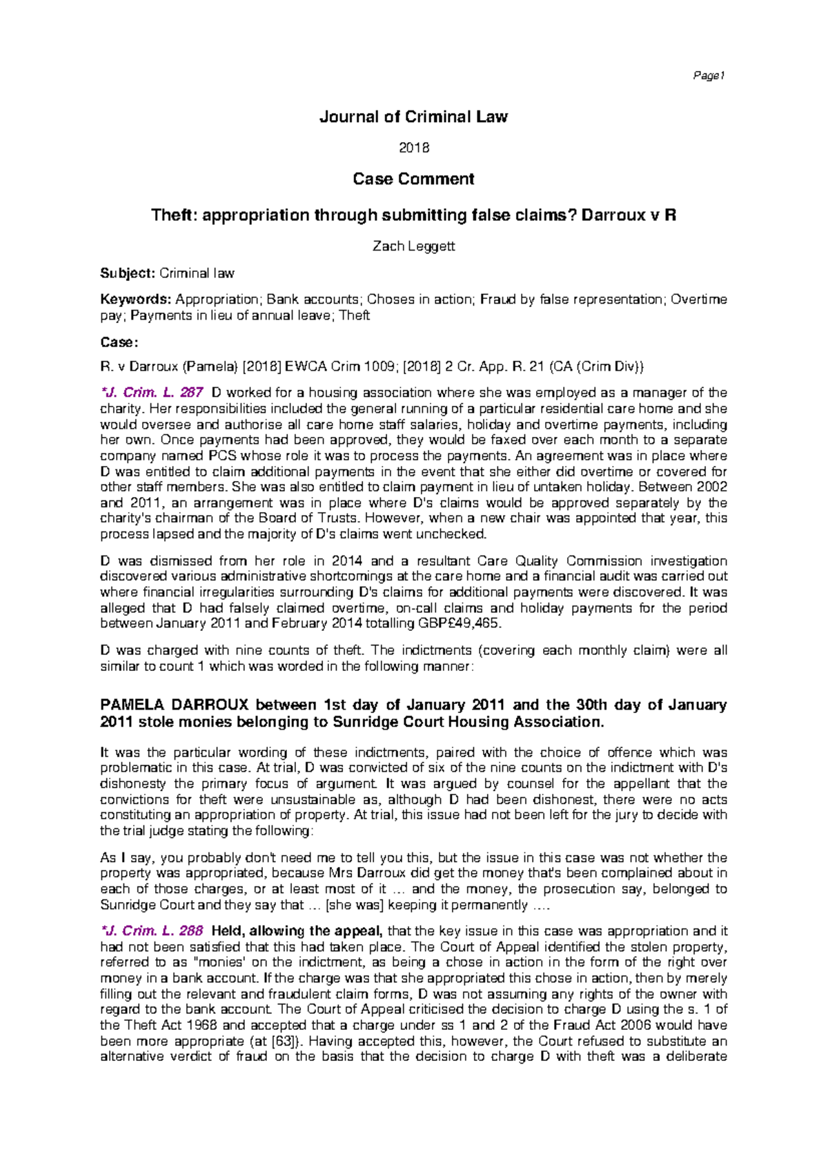 Coursework case comment appropriation - Journal of Criminal Law 2018 ...