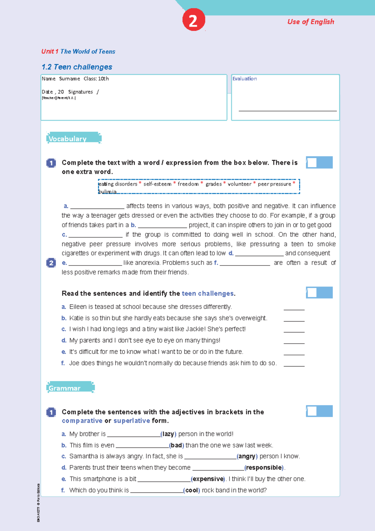 Exercícios Ingles Aula Laboratorial 3345 - Unit 1 The World of Teens 1 ...