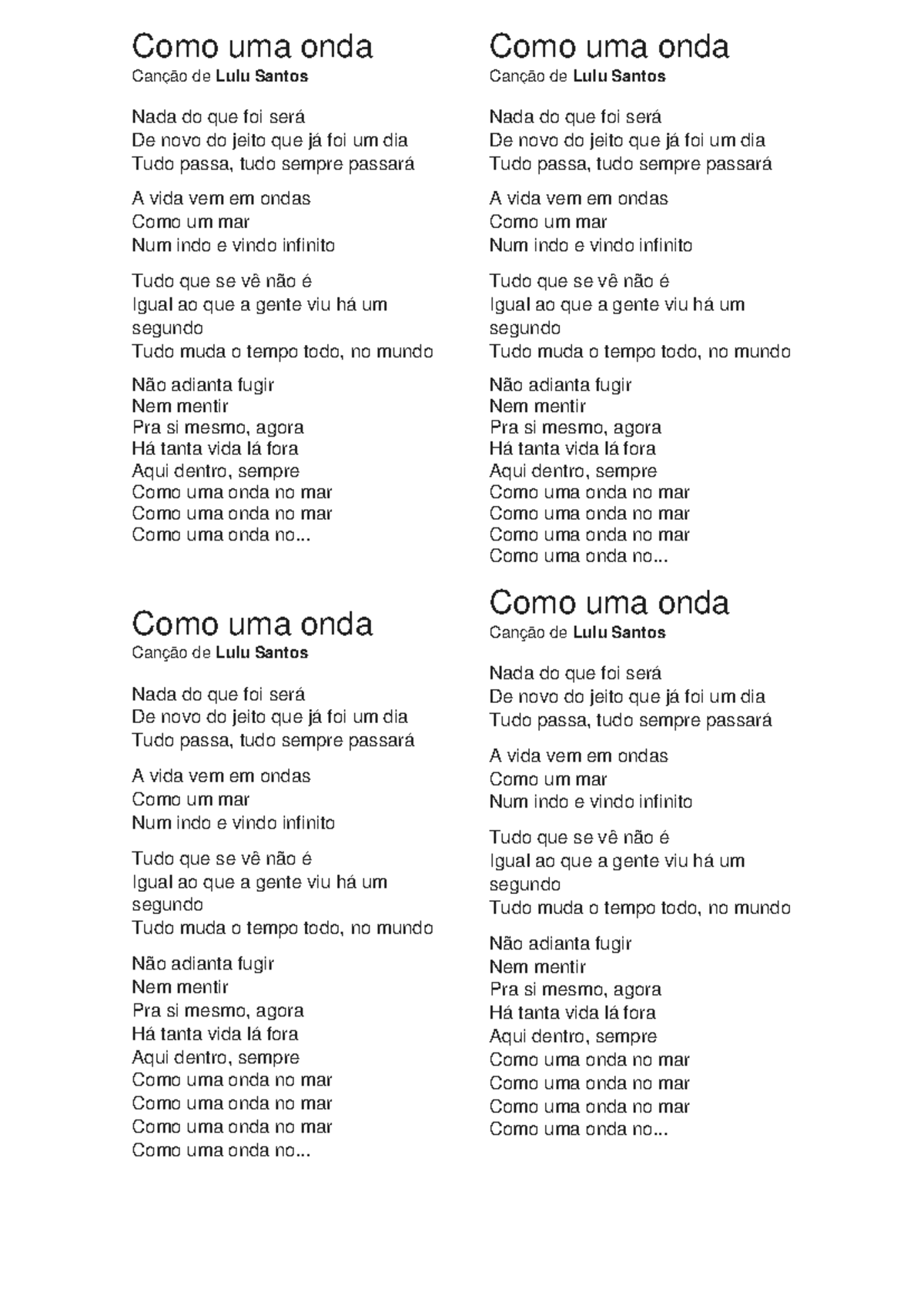 Como uma onda - Formatado - Como uma onda Canção de Lulu Santos Nada do ...