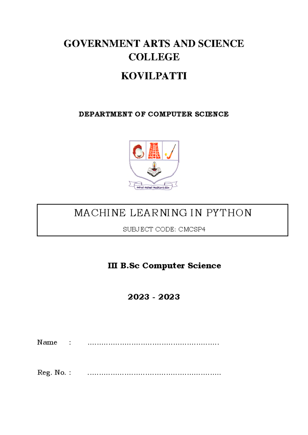 machine learning lab practice note book - GOVERNMENT ARTS AND SCIENCE ...
