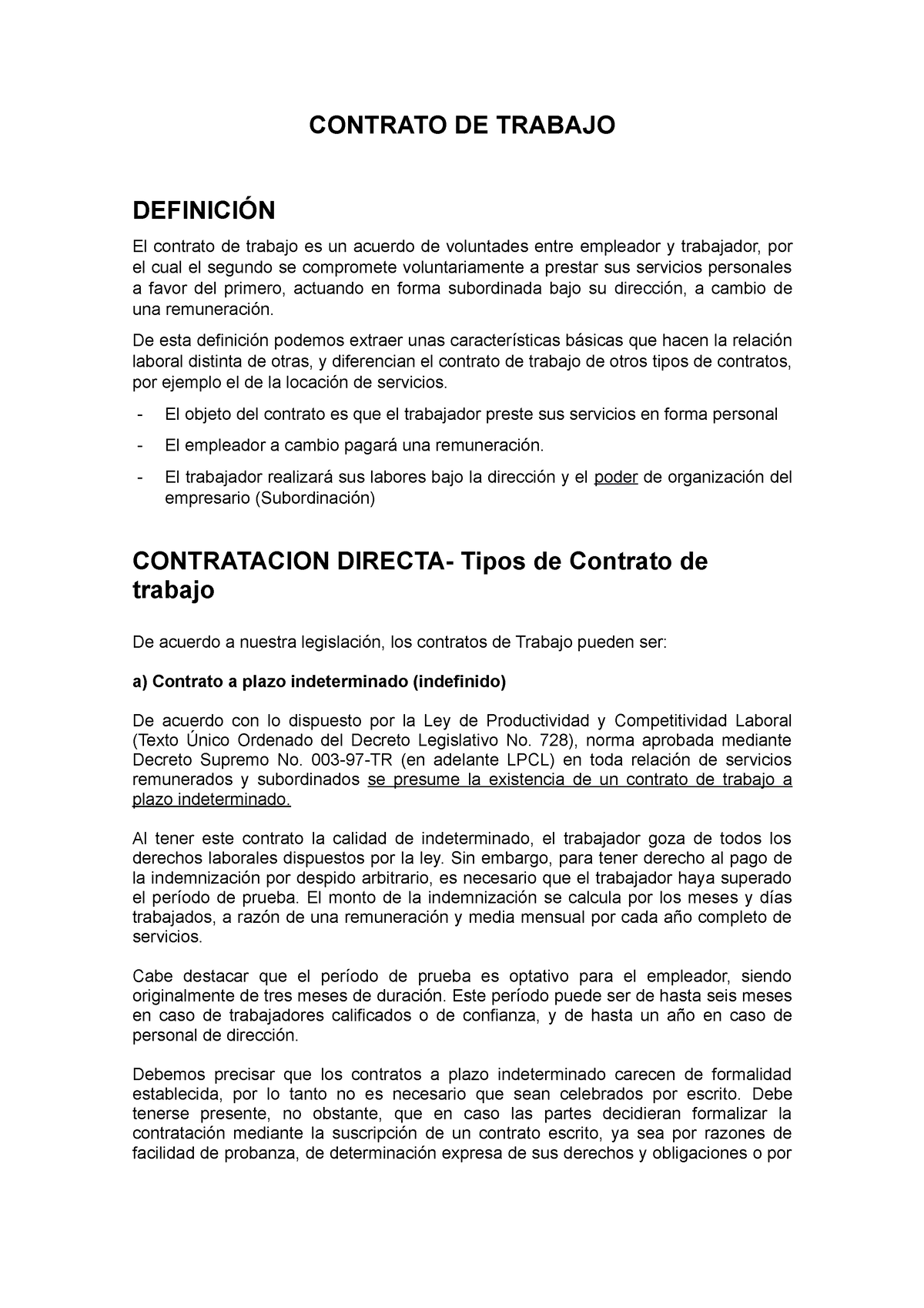 Upc Sesion 13 Derecho Laboral Contrato De Trabajo DefiniciÓn El Contrato De Trabajo Es Un 3149