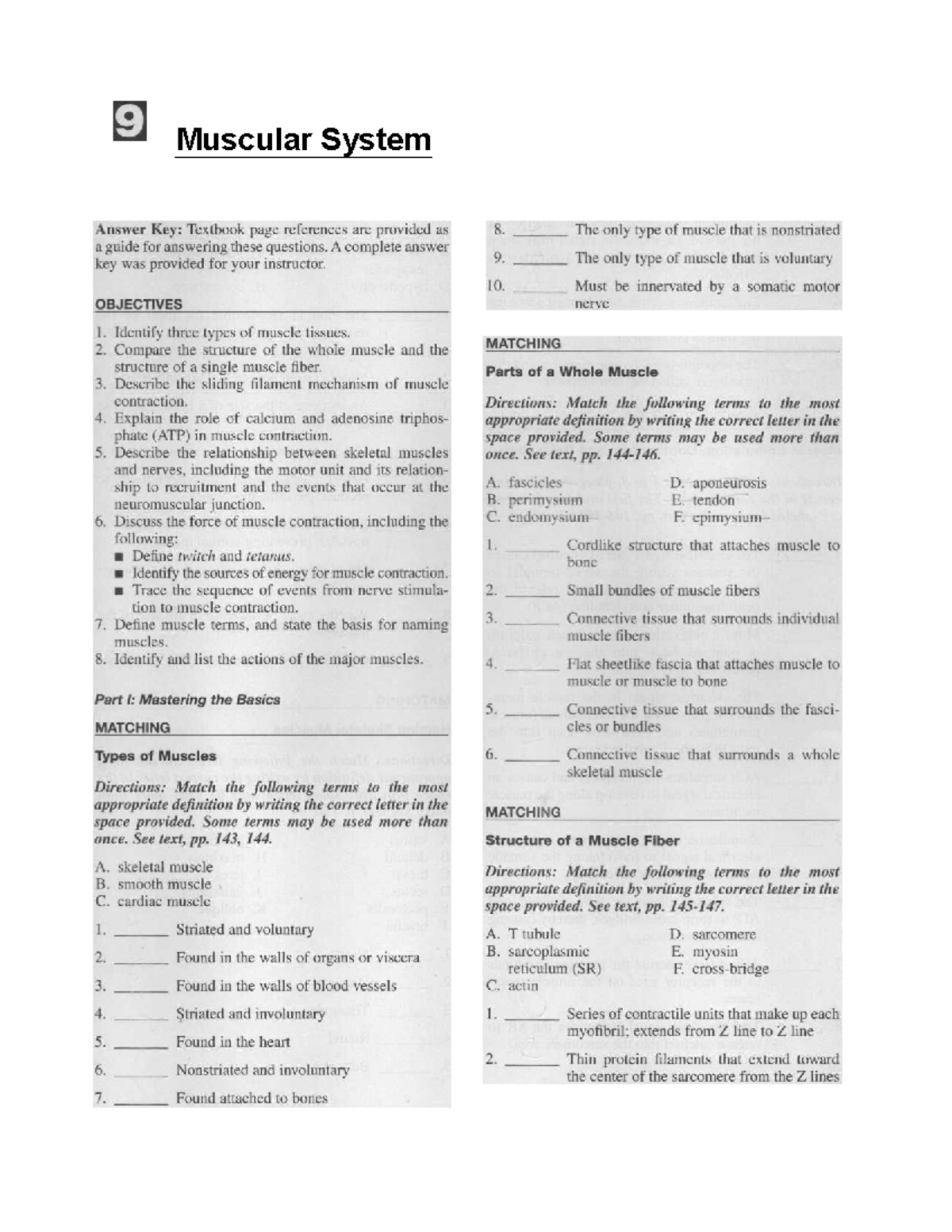 A & P Ch 9 Muscular System Study Guide - Muscular System MATCHING ...