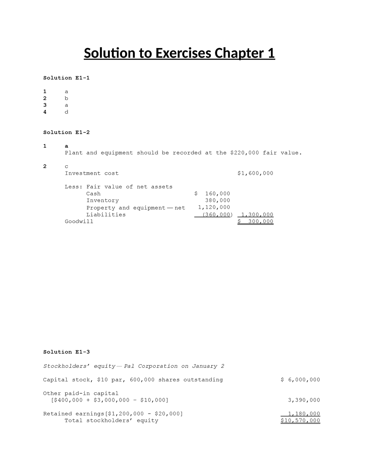 Solution To Chapter 1 Exercises - Solution To Exercises Chapter 1 ...