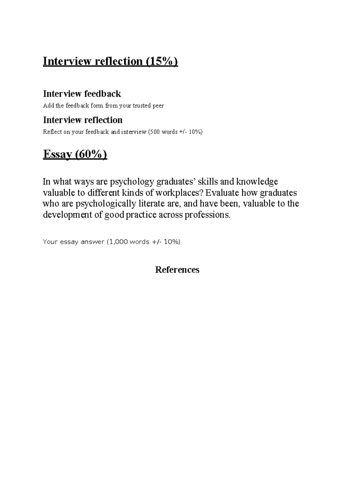 Interview reflection - Your essay answer (1,000 words +/- 10% ...
