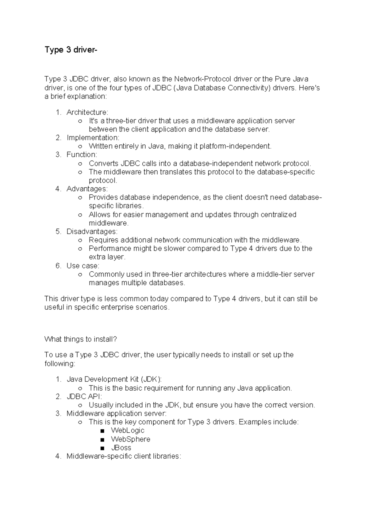 Type 3 driver - dadfafd - Type 3 driver- Type 3 JDBC driver, also known ...