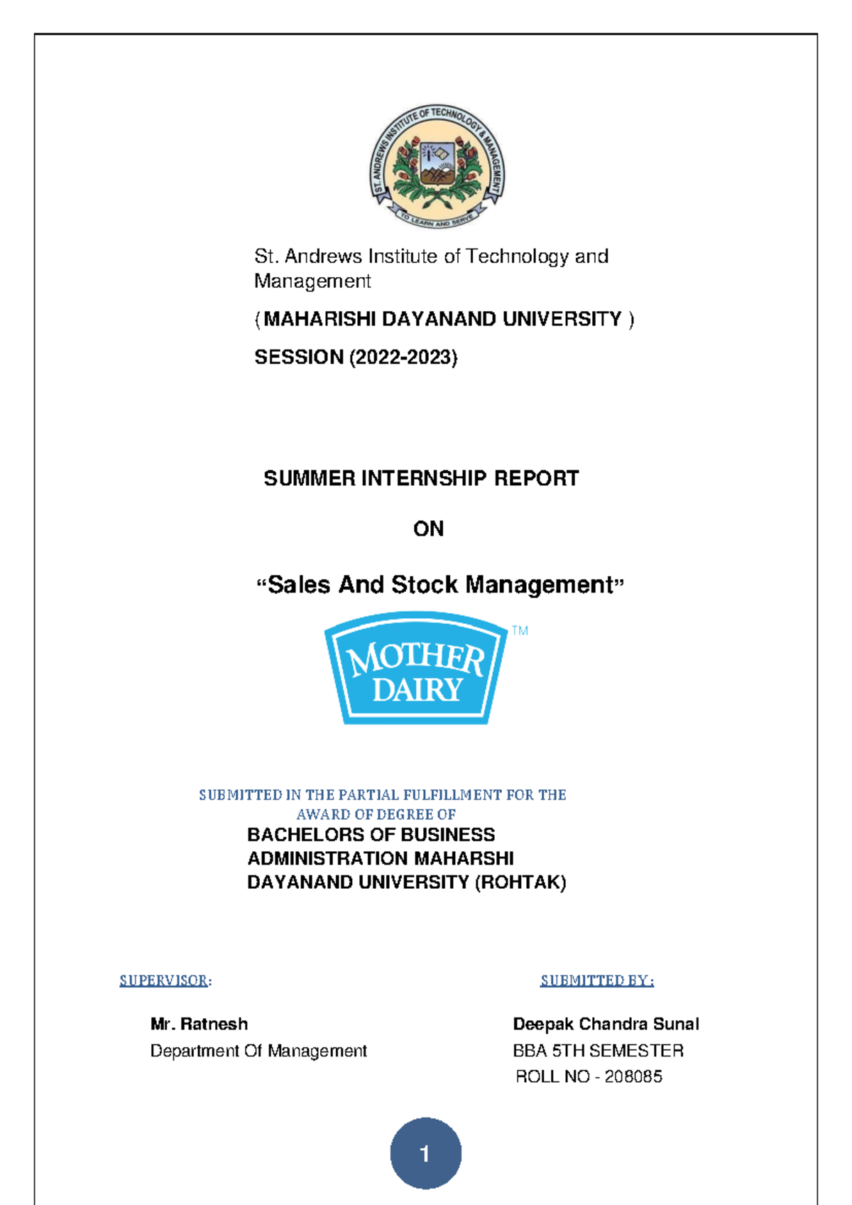 STR Deepak - STR Report - St. Andrews Institute of Technology and ...