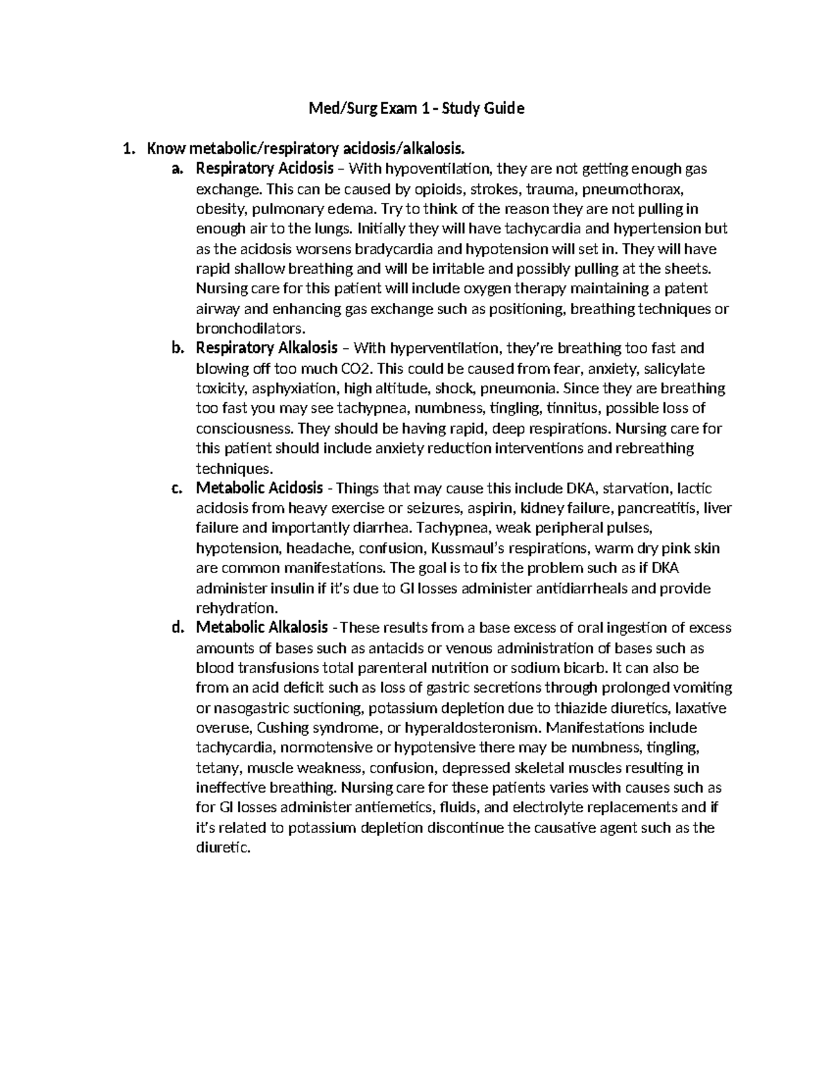 Med Surg Exam 1 Study Guide - Med/Surg Exam 1 - Study Guide 1. Know ...