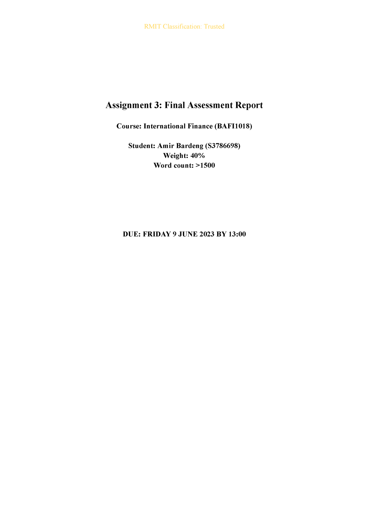 Assignment 3 Final Assessment Report - Assignment 3: Final Assessment ...