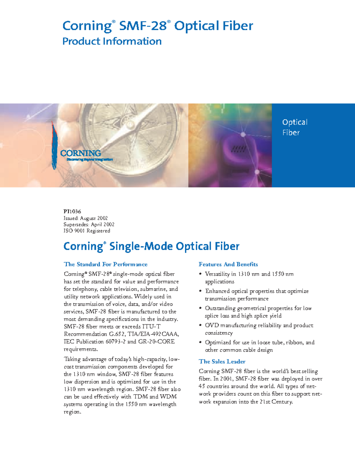 Appendix SMF28 Optical fiber PI Issued August 2002 Supersedes