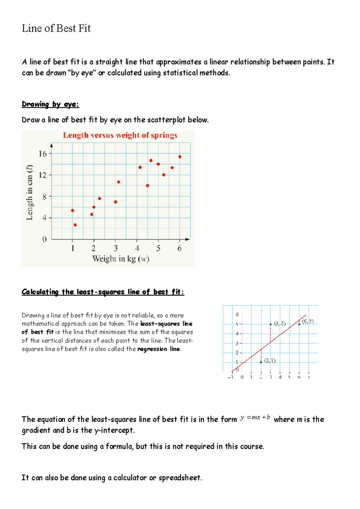 02 Line of Best Fit Summary Maths aaa a - Line of Best Fit A line of ...