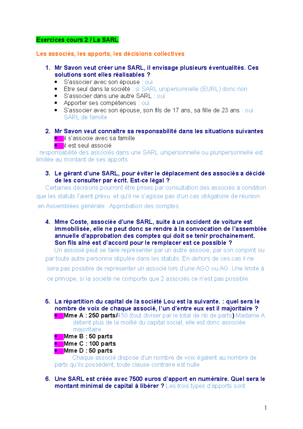 ExercicesSARL Ceci concerne les exercices et applications que j