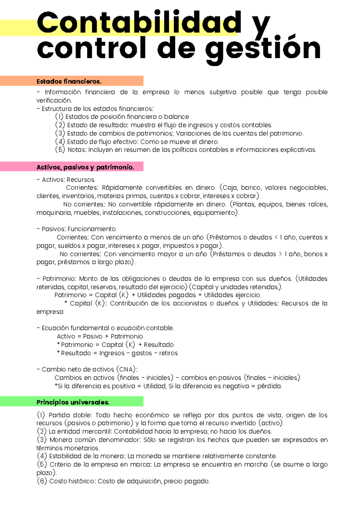 Contabilidad - Estructura de los estados financieros: ( 1 ) Estados de ...