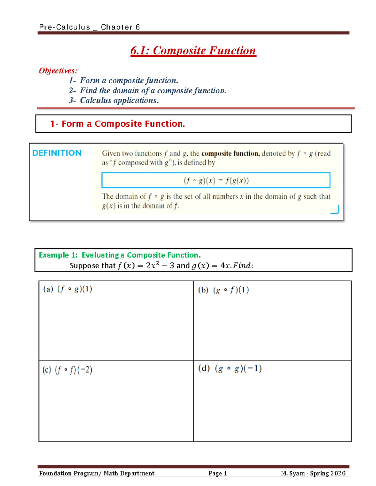 6.1 composite Functions-Spring 2020 - 6: Composite Function Objectives ...