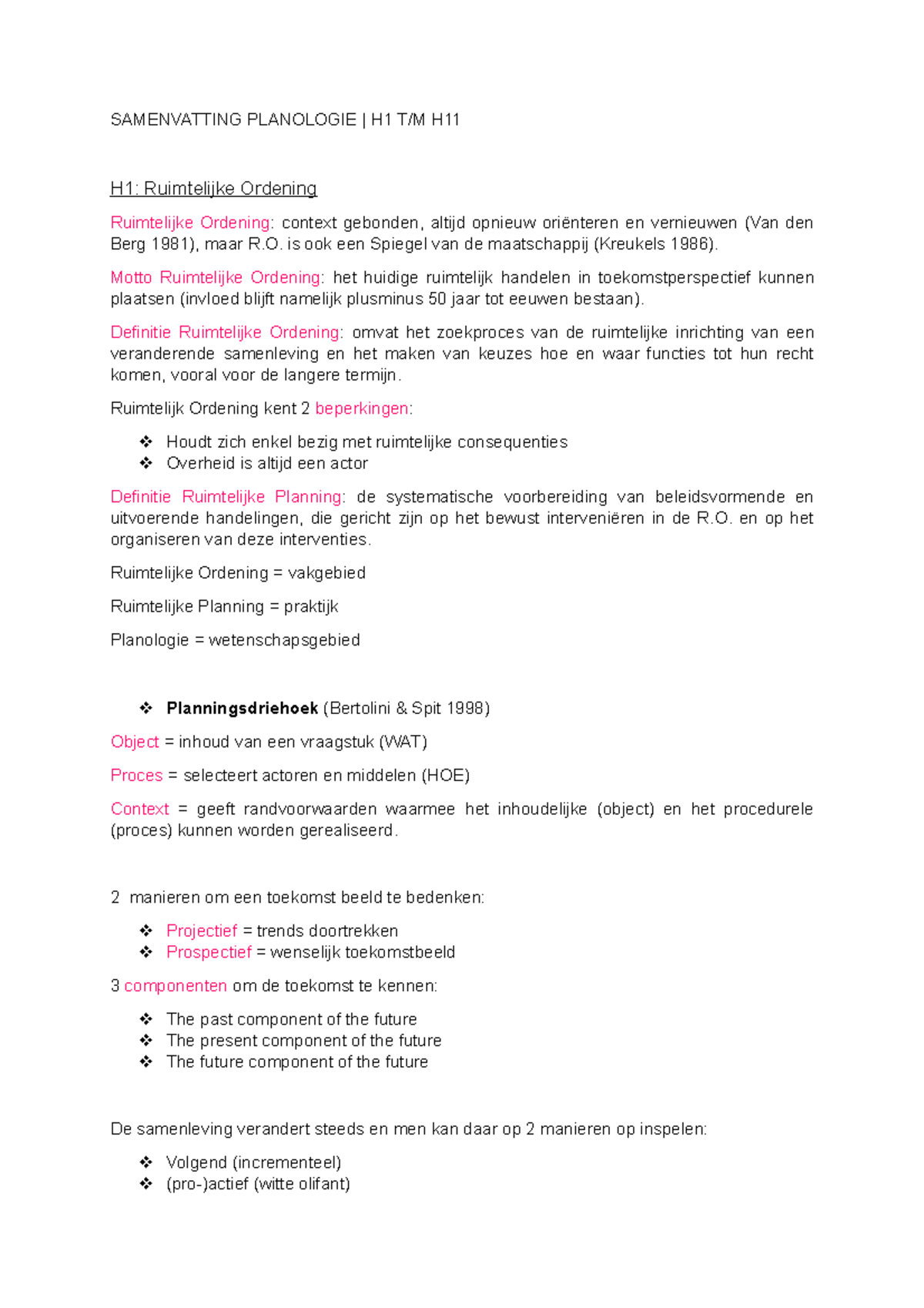 Samenvatting Planologie H1TM11 - SAMENVATTING PLANOLOGIE | H1 T/M H H1 ...