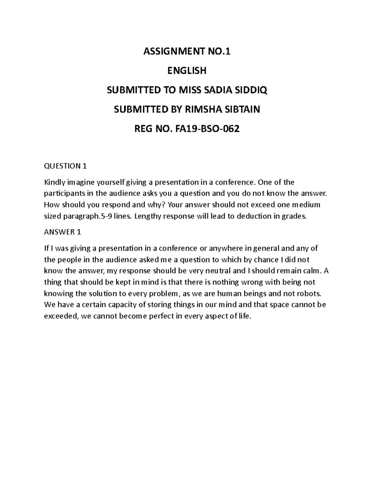 Assg1 eng - English assignments - ASSIGNMENT NO. ENGLISH SUBMITTED TO ...