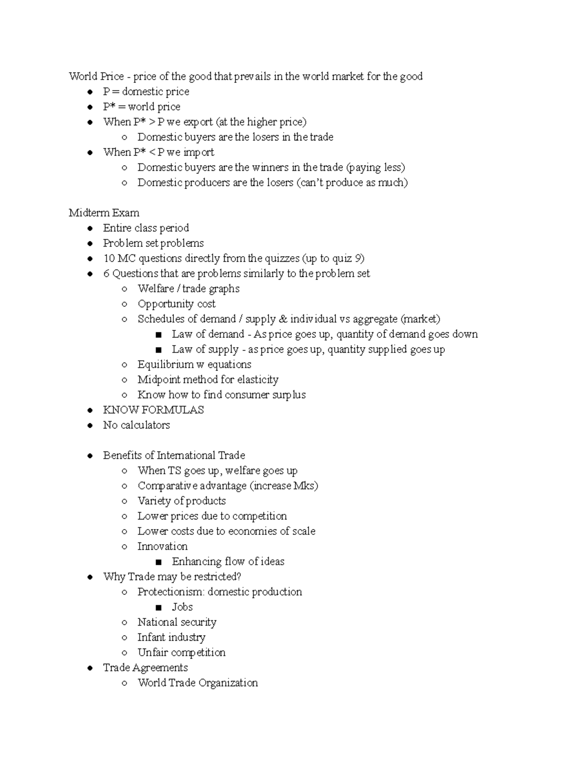 Micro Chapter 9 - Lecture notes 9 - World Price - price of the good ...