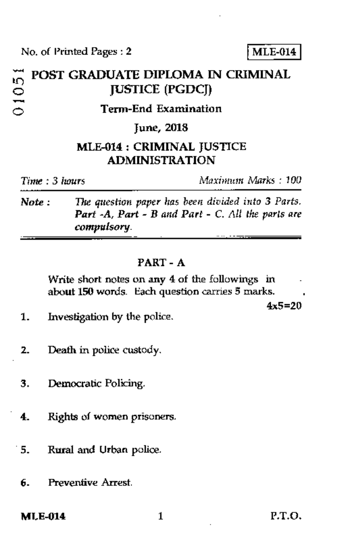 Sample practice Exam 1 June 2017 Questions No Of Printed Pages 2