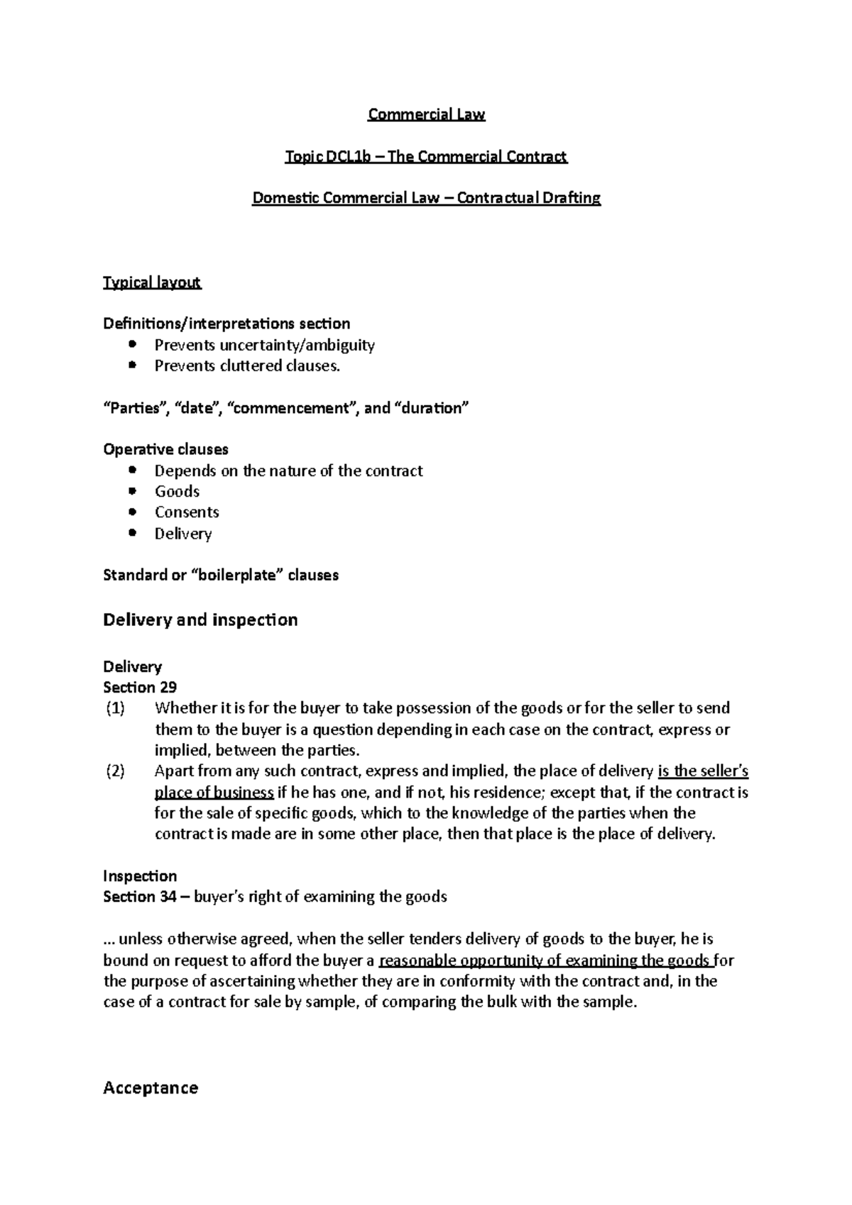 Dcl1b Contractual Drafting Commercial Law Topic Dcl1b The Commercial Contract Domesic 6970