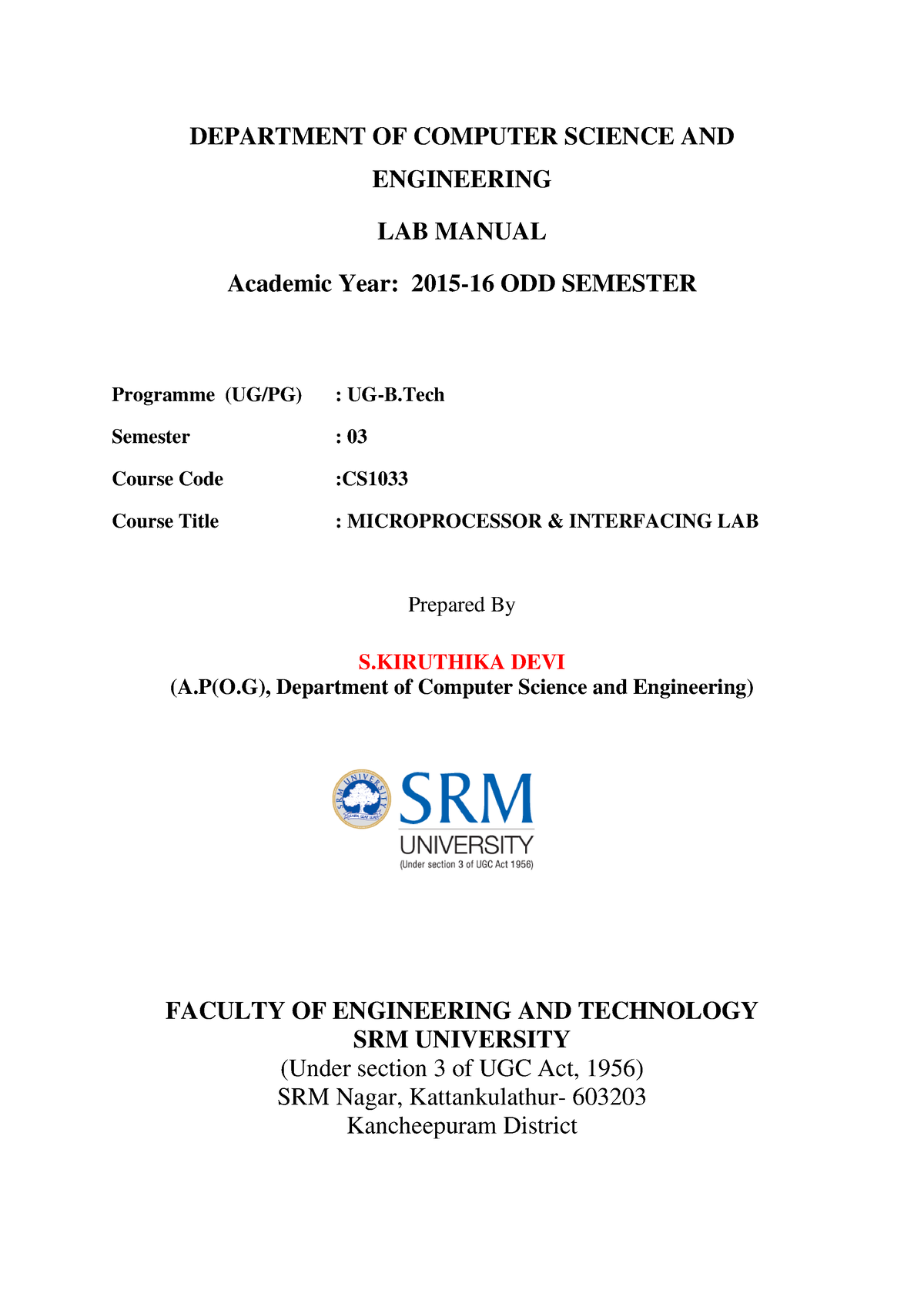 Cse-lab-manual-microprocessor - DEPARTMENT OF COMPUTER SCIENCE AND ...