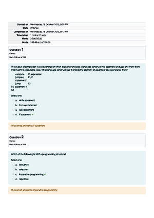 CS 4402 Comparative Programming Languages Graded Quiz Unit 6 - Grade ...