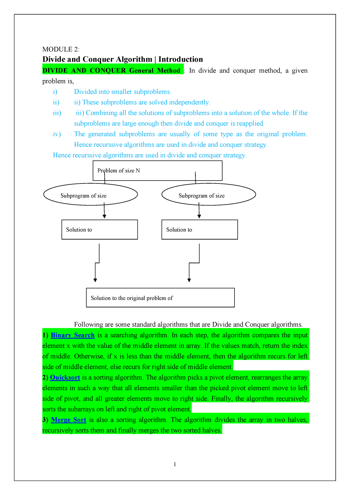 Module 2 - Divide And Conquer General Method, Binary Search - MODULE 2 ...