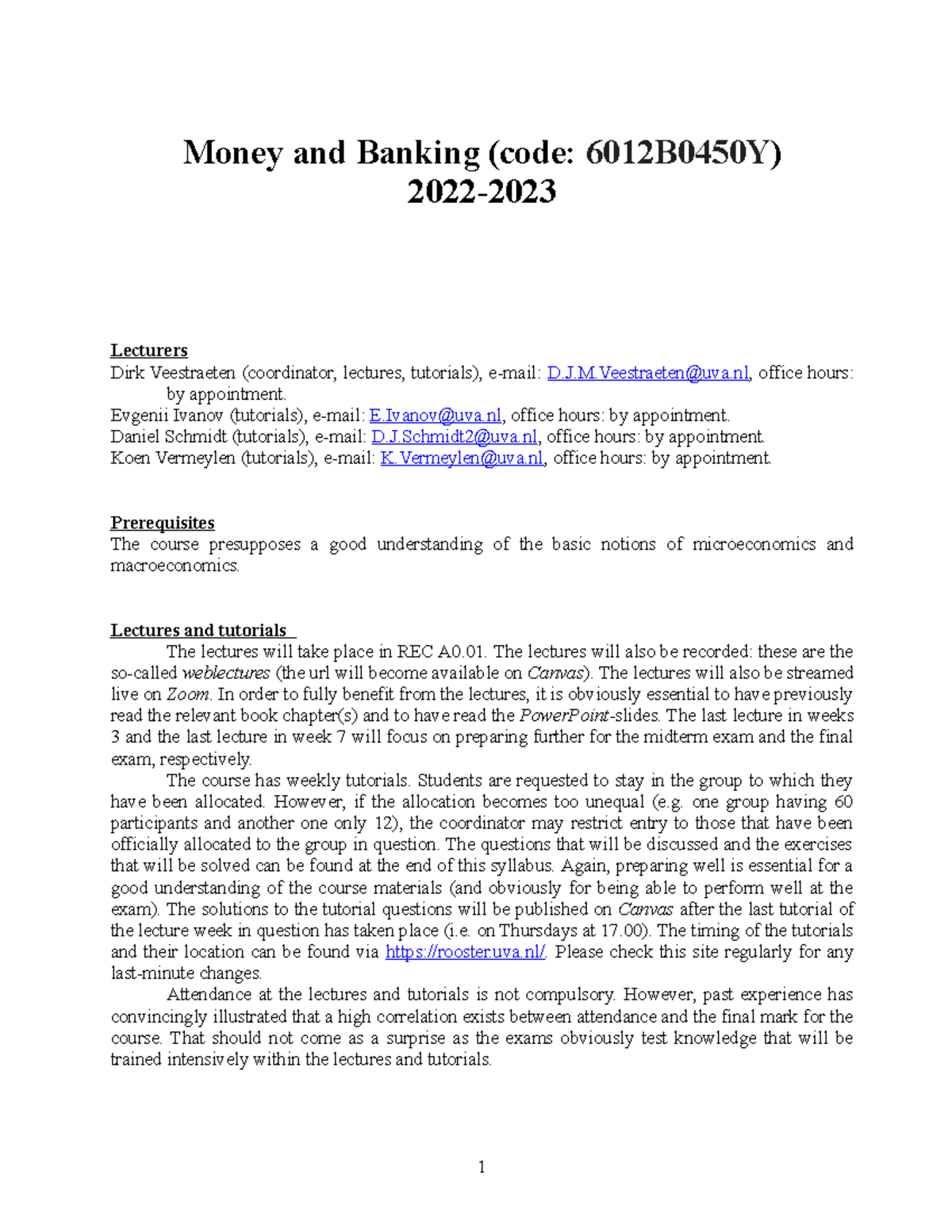 MB Syllabus 202220231 Money and Banking (code 6012B0450Y) 2022