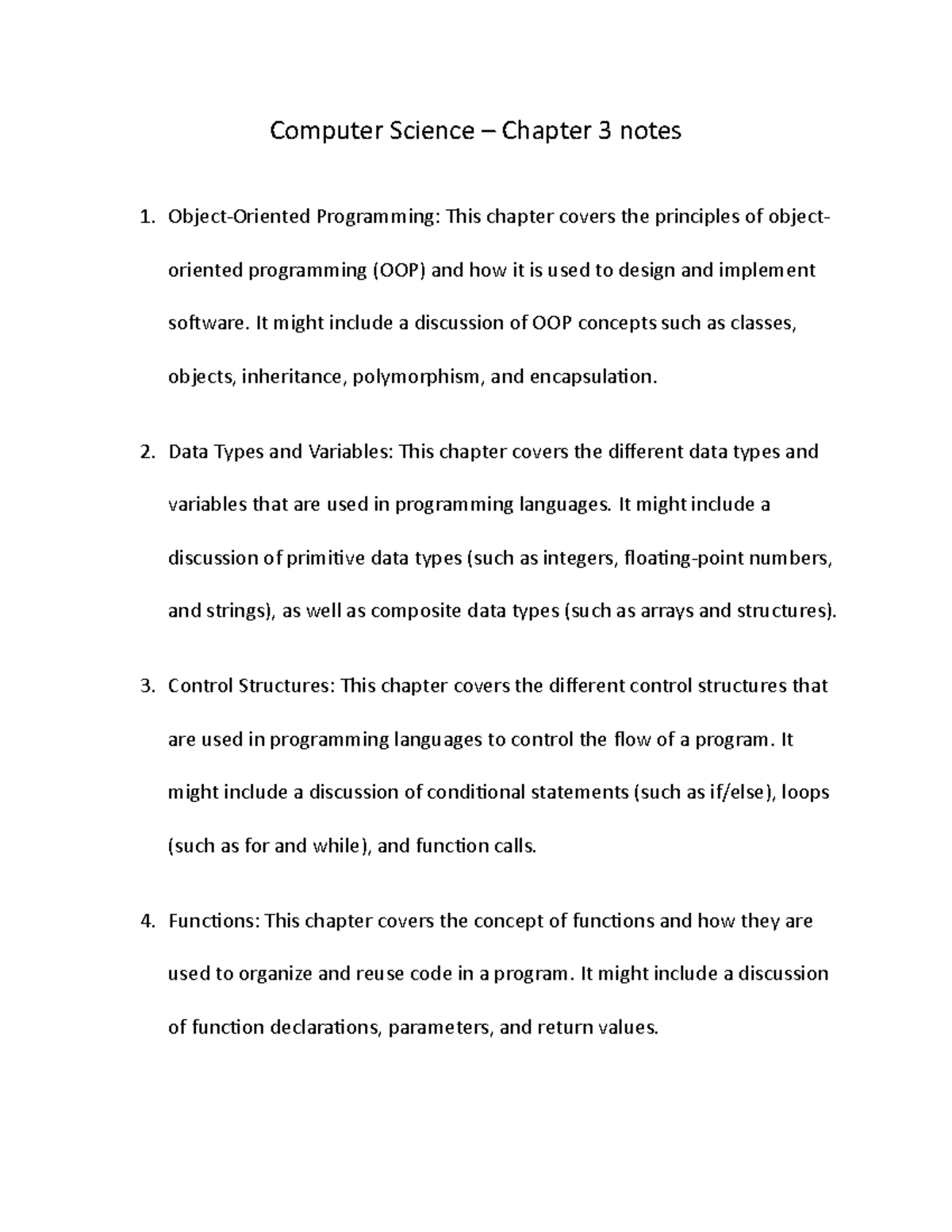 Comp Sci Ch.3 notes - This document goes over key elements and ...