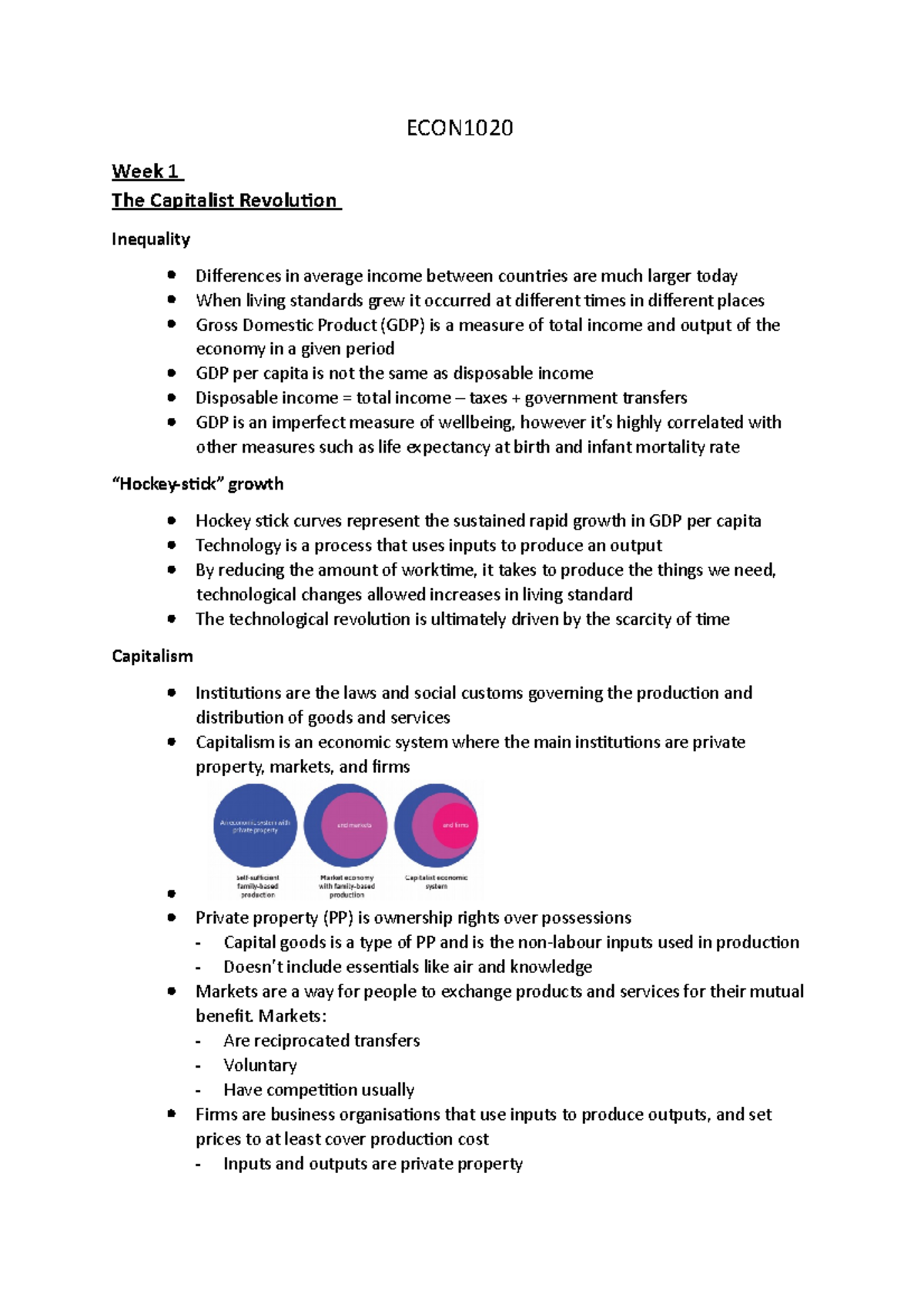 ECON1020 Notes - ECON Week 1 The Capitalist Revolution Inequality ...