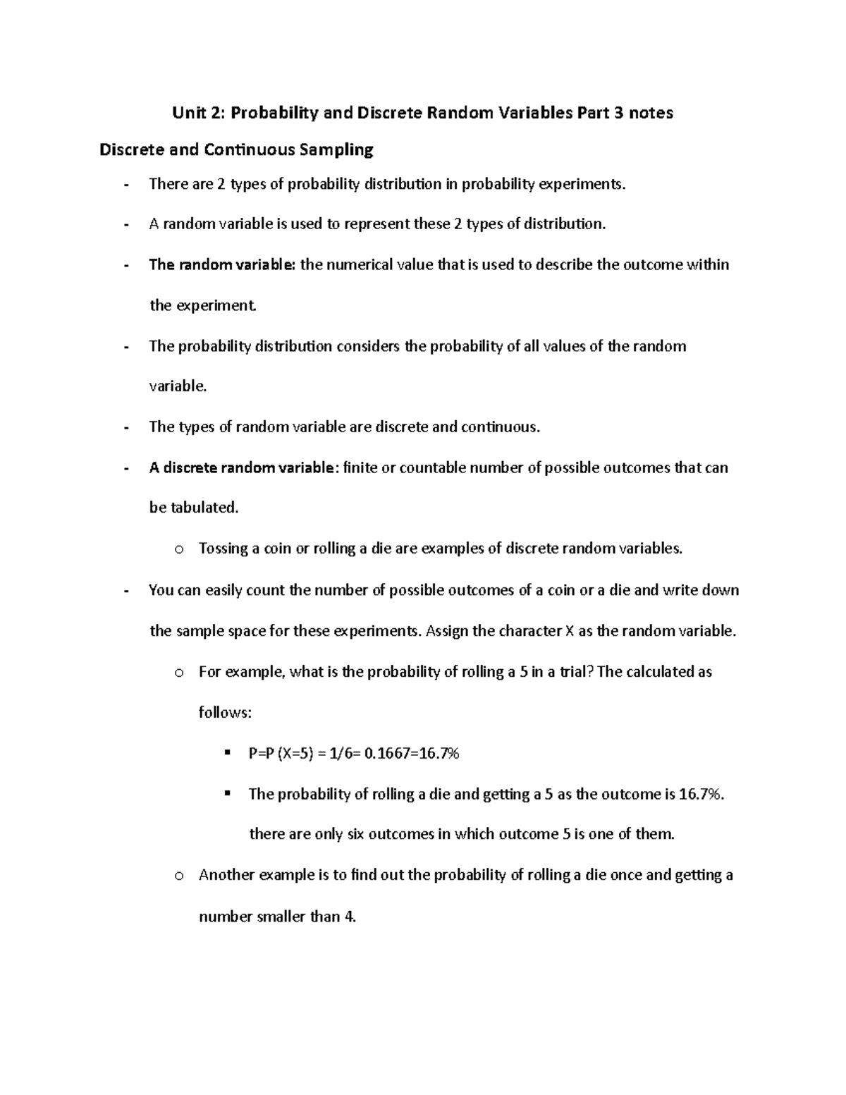 Busn311 unit 2 part 3 notes - Unit 2: Probability and Discrete Random ...