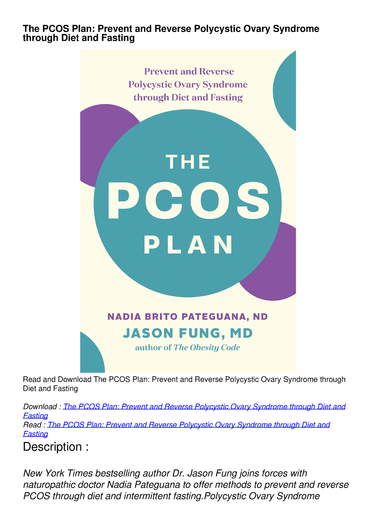 Pdf Download The Pcos Plan Prevent And Reverse Polycystic Ovary Syndrome Through Diet And 0760