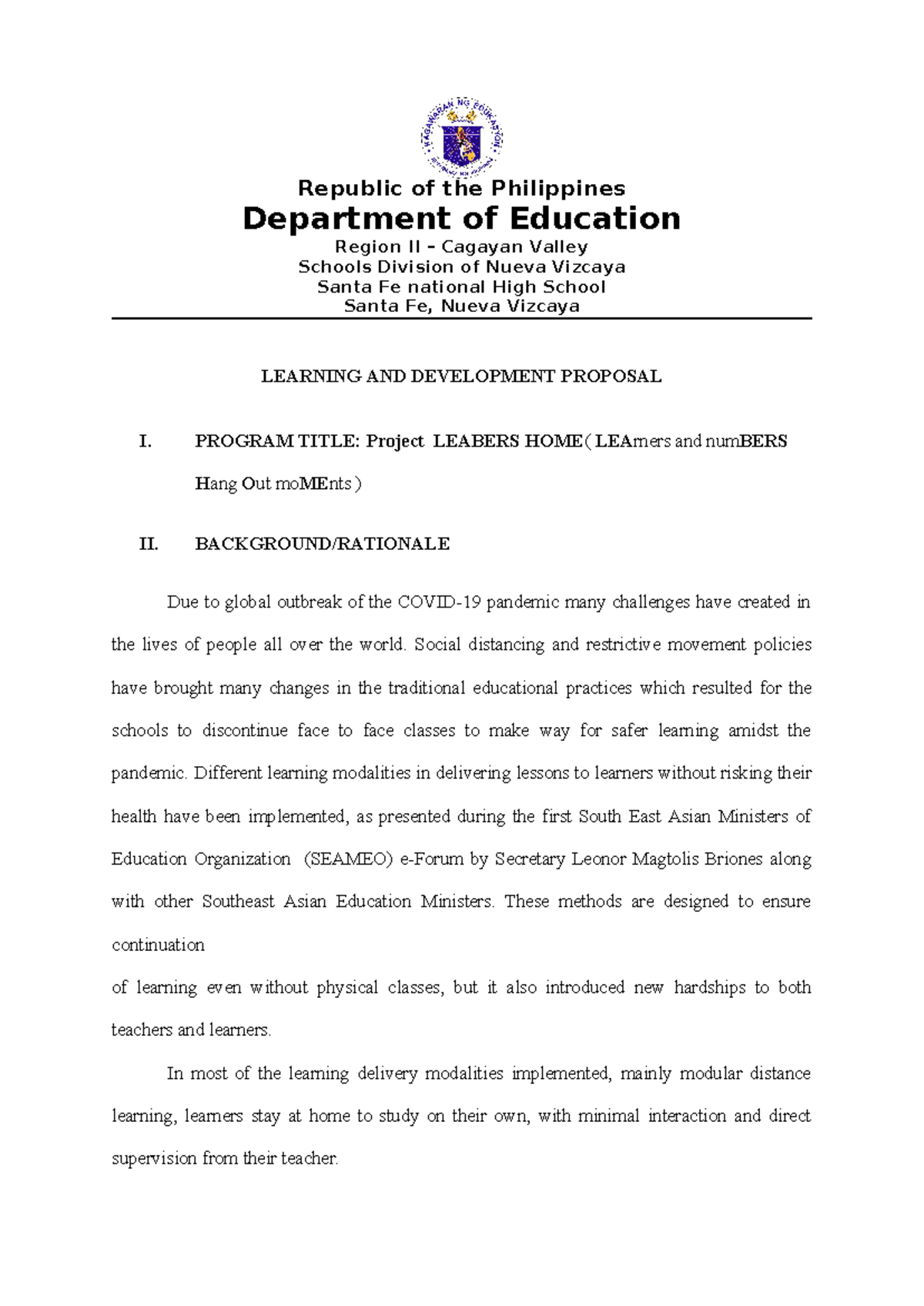 Algebra and Geometry - Republic of the Philippines Department of ...