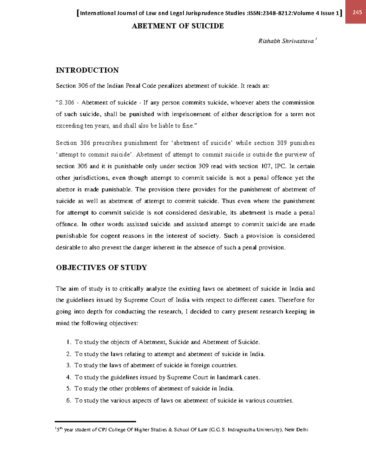 Abetment OF Suicide - IT IS - ABETMENT OF SUICIDE Rishabh Shrivastava 1 ...