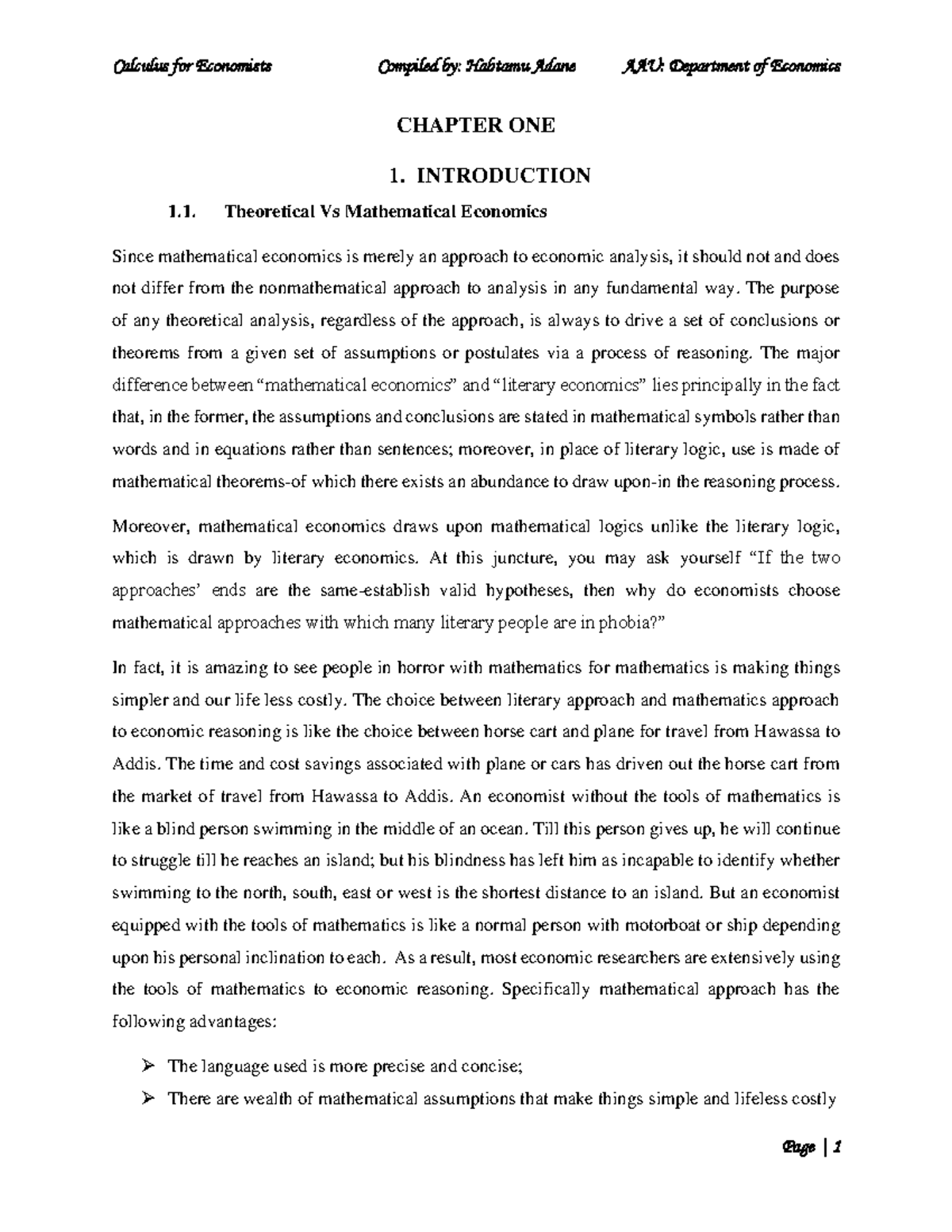 Calculus Lecture Notes - CHAPTER ONE 1. INTRODUCTION Theoretical Vs ...