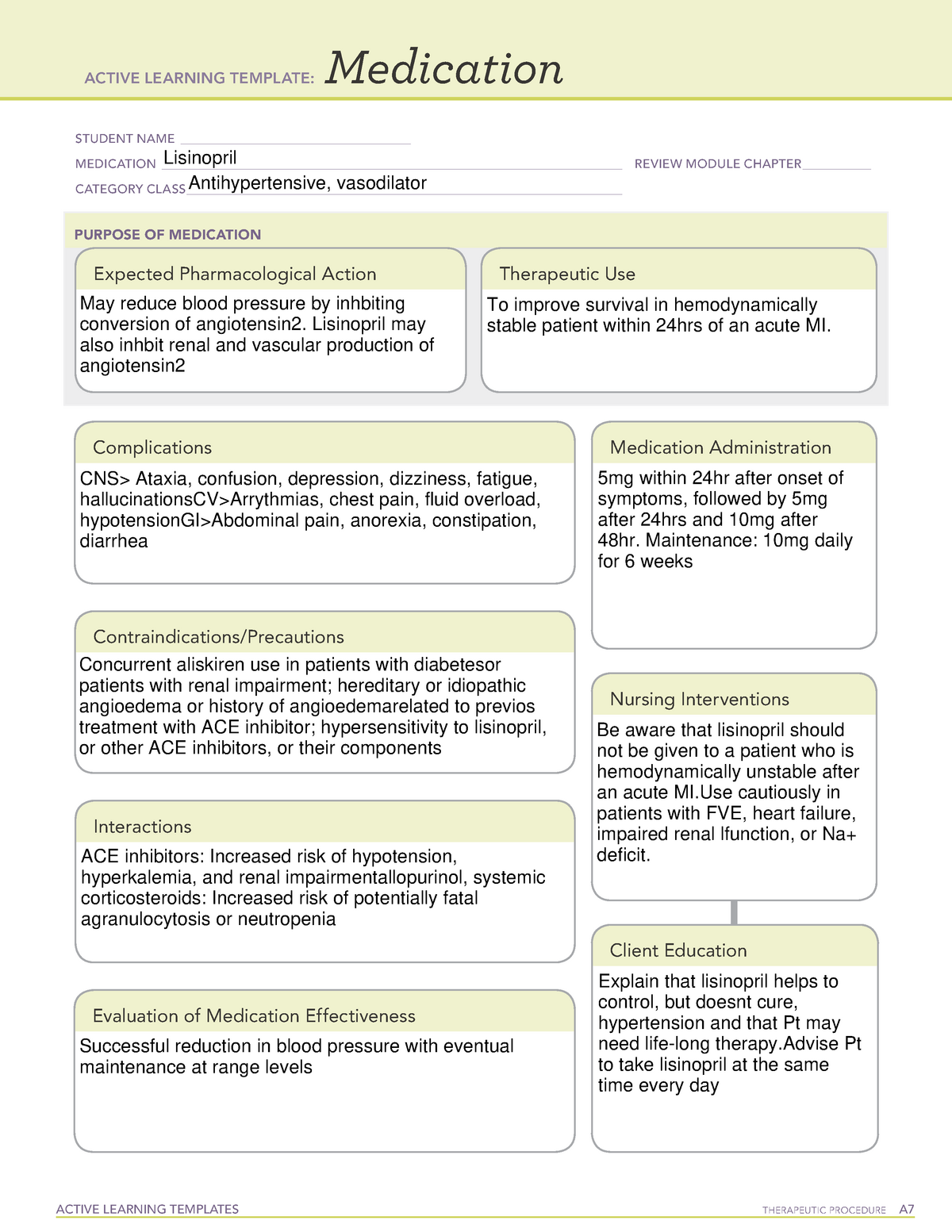 ALTmedicationlisinopril medication template and report ACTIVE