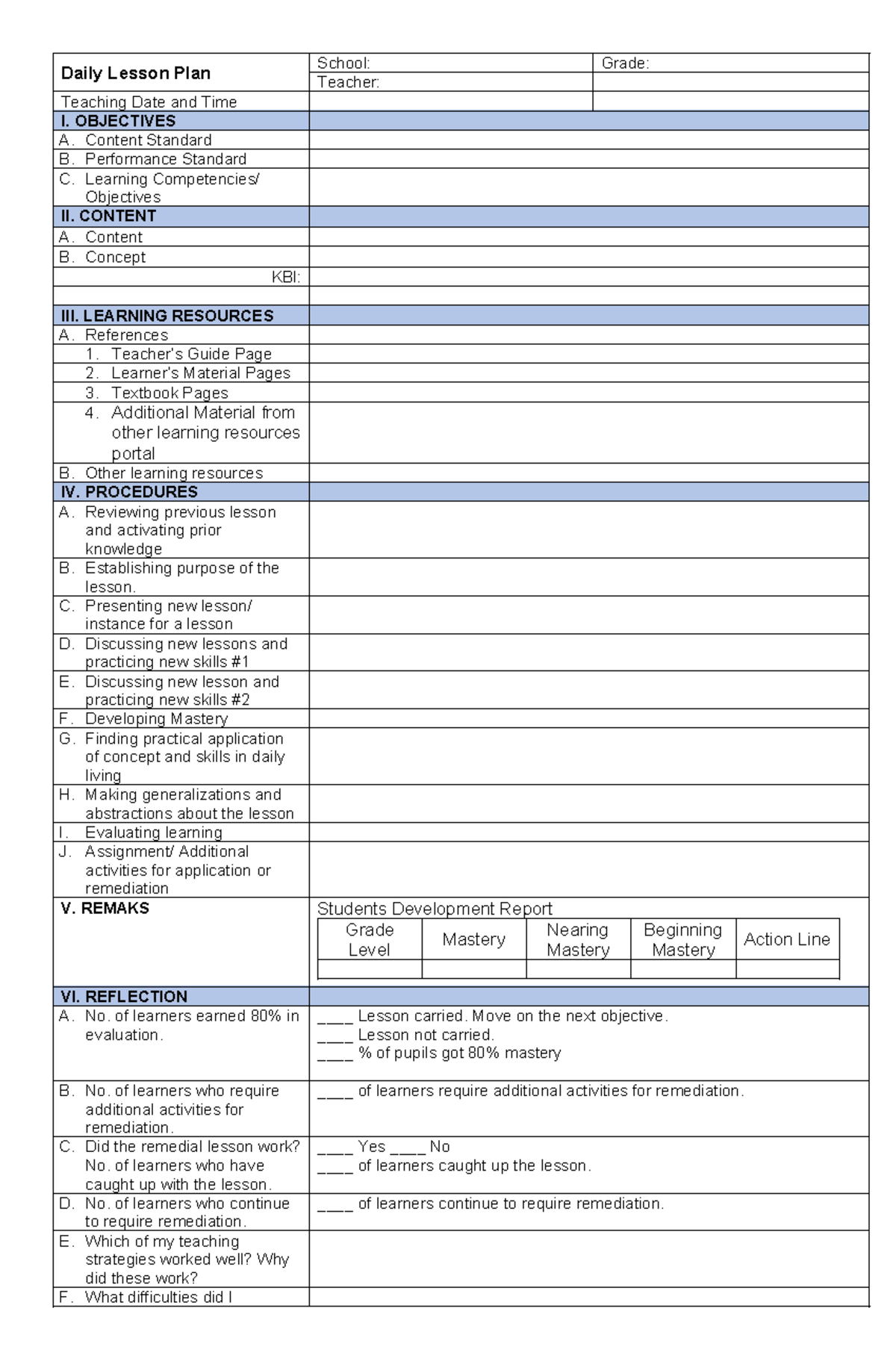 546842005 Sample Format Daily Lesson Plan adapted from Dep Ed - Daily ...